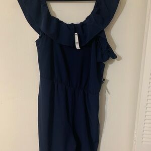 New York & Company Deep Blue Ruffle Top
